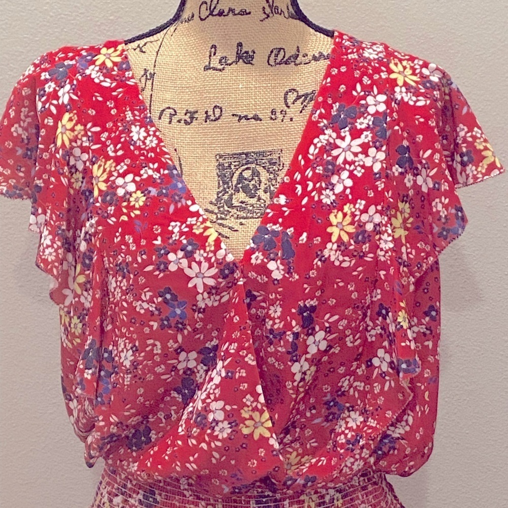 Parker Red Scilla Floral Ruffle Smocked Waist Mini Dress M NWT - Picture 6 of 11